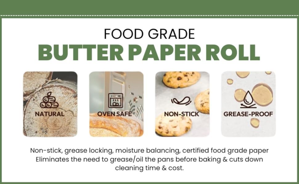 Image of Bunny Box Butter Paper Roll | Premium Non-Stick Food Wrapping & Parchment Paper | Re-Heatable, Eco-Friendly, Non-Bleached, Food Grade Wrap for Cooking, Baking, Packing & Serving (White, 20 Meter)
