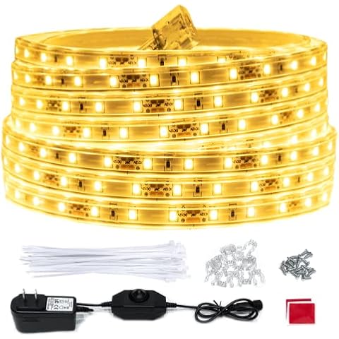 ollrieu 50ft Rope Lights Outdoor Waterproof Warm LED Strip Light Indoor Connectable 900 LEDs 3000K 12V Flexible Decorative Plug-in Tape Lighting for Bedroom Garden Patio Ceiling Cover