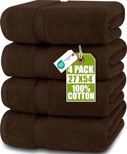 Utopia Towels 4 Pack Premium Bath Towels Set 27 by 54 Inches 100% Ring Spun Cotton 600GSM Lightweight and Highly Absorbent Quick Drying Towels Perfect for Daily Use Dark Brown