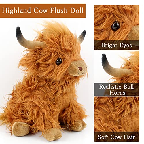 Hochlandkuh Plüschtier, Hochlandkuh Weichpuppen Hochlandkuh Kuscheltiere, Realistische Schottische Hochlandrinder Plüschtiere Kinder Figur Spielzeug Rind Kuschel Langhaar Stier Plüschtier für Kind