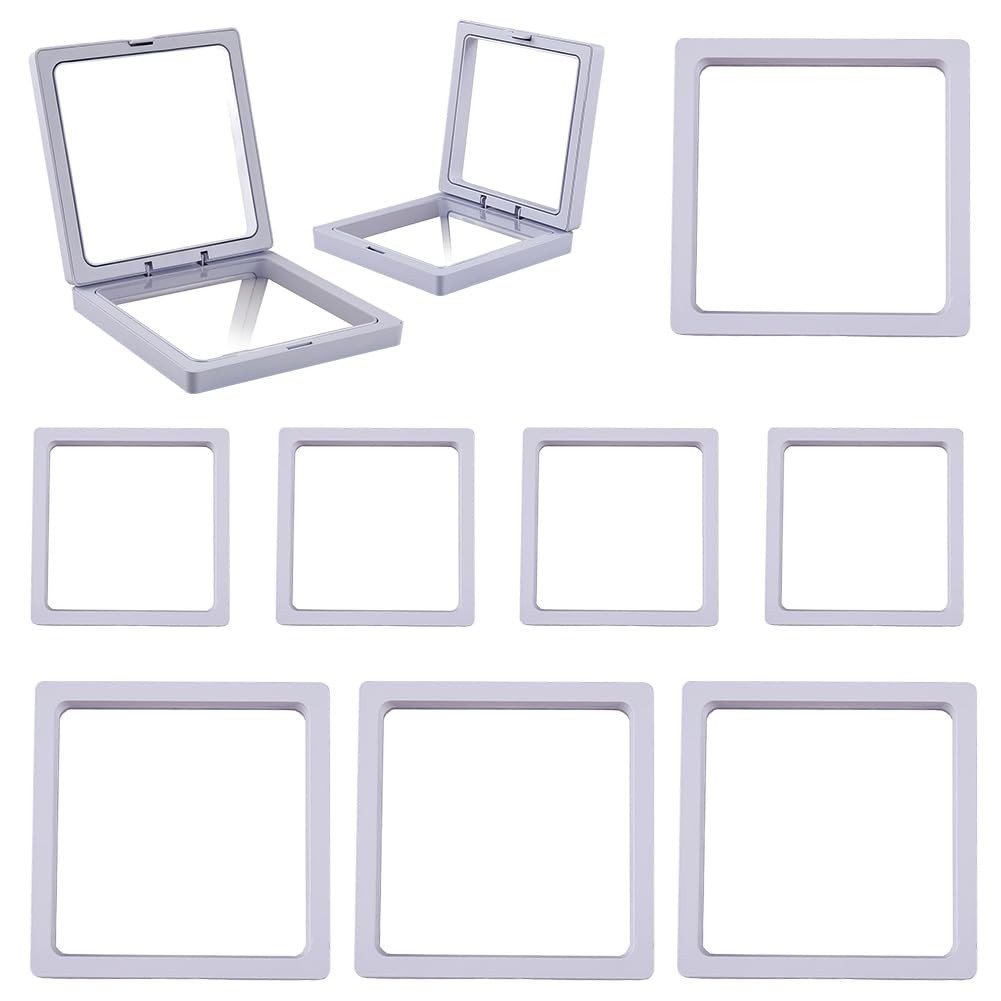 10 pz. Espositore Galleggiante Bianco Da 3.5 x 3.5/4.29 x 4.29 pollici Cornice Galleggiante 3D Pellicola Trasparente Scatola di Plastica Quadrata Supporto per Accessori per Imballaggio Gioiel