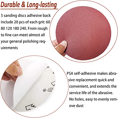 SACKORANGE 100 PCS 6\" PSA Sanding Discs -20 Each of 60, 80, 120, 180, 240, Grit- 6 Inch Self Adhesive Stickyback Sandpaper Discs for DA Sander, Sand Automotive Car Paint, Woodworking Wood, Metal - Thumbnail 4