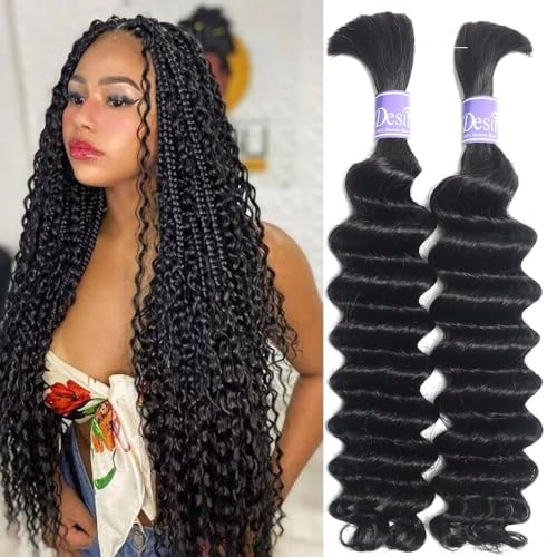 UDesire Deep Wave Bulk Human Hair for Braiding No Weft Unprocessed Brazilian Virgin Human Hair Extensions Wet and Wavy Micro Braiding Hair Human Hair For Bohemian Knotless Braids(22inch 2pack/100g)