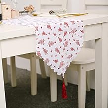 Christmas Table Runner, Xmas Holiday Embroidered Table Linens Christmas Tree Decorative Tablecloth for Dinner Family Party Table Cloth71X14in,F