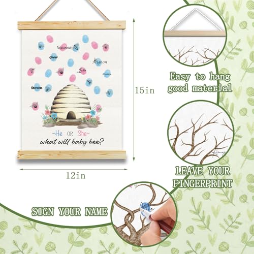Image of Bumble Bee Gender Reveal Party, Bee Baby Shower Finger Print Tree, Guess The Gender Thumb Print Tree, Gender Vote, What Will Our Honey Bee