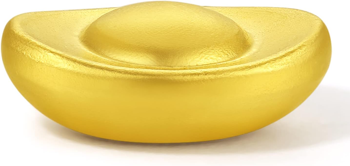 ZHOU LIU FU 24K Solid Gold Jewelry Gifts, Real Gold Yuanbao Charm Ingot Pendant for Women Men
