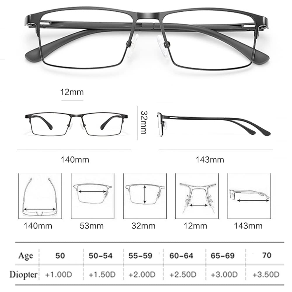 Gafas De Lectura Bifocales con Protección UV para Hombres Lectores Gafas De Sol Multifocal Gafas Ópticas Presbicia Vista Cansada (Color : Black, Size : +1.50)