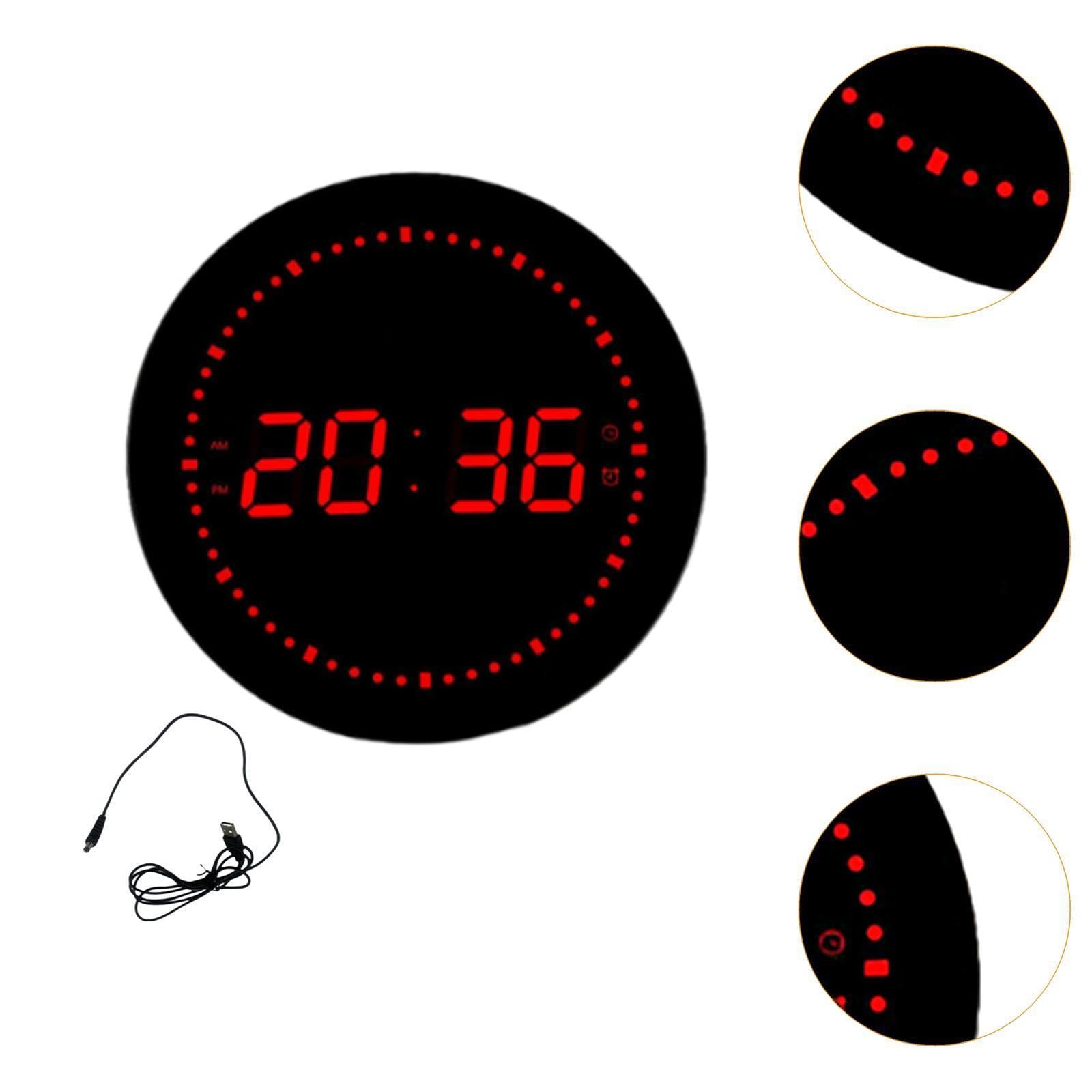 Fenteer LED Horloge numérique Horloge de Bureau réveil Rond Horloge Murale pour Le Bureau de l'école, Rouge numérique