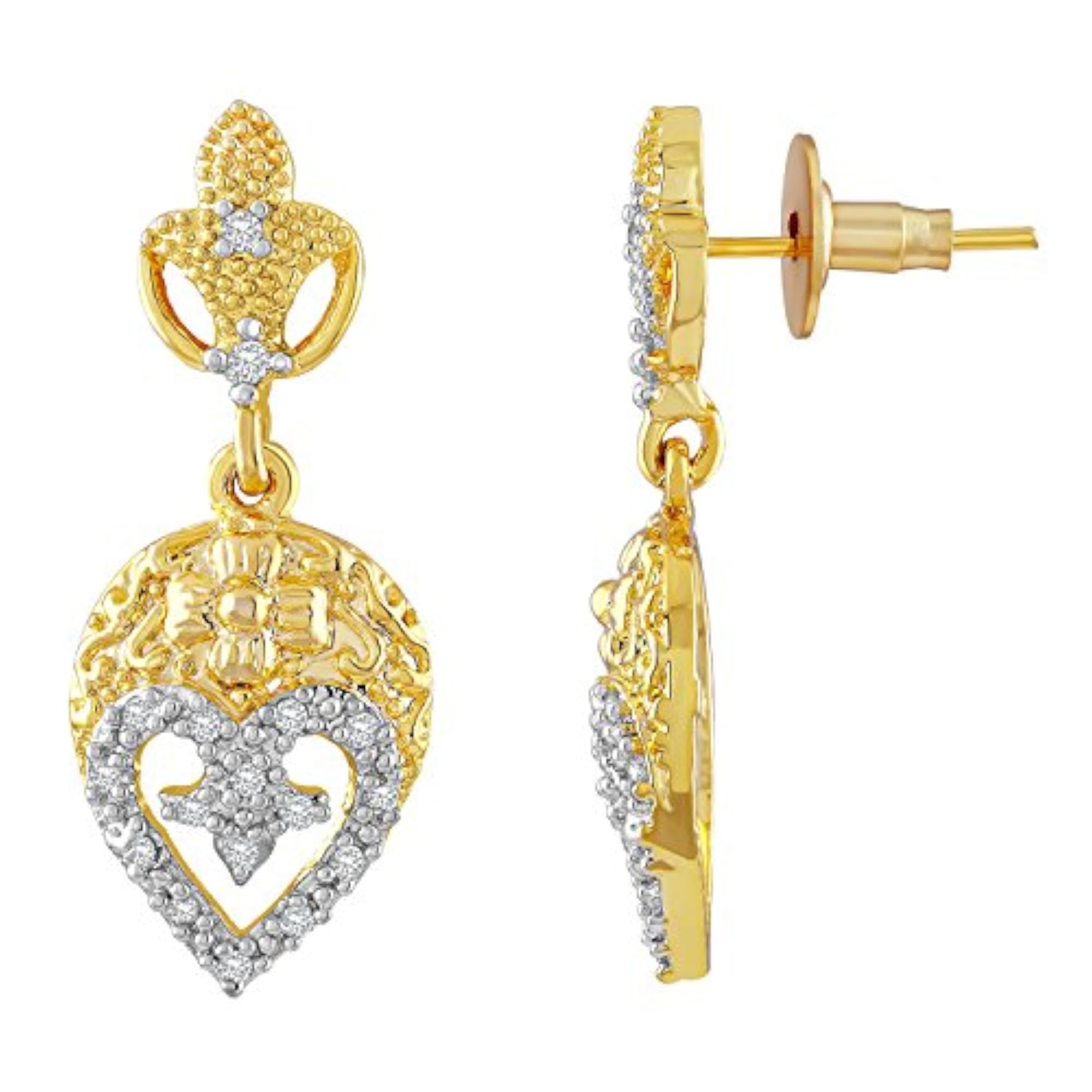 Heart Shape American Diamond Gold Toned Dangle Earrings, Elegant