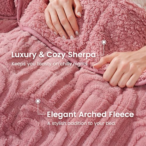 Image of Sherpa Fleece Adult Weighted Blanket Great for Sleep, 15 lbs Dual Sided Soft Fuzzy Heavy Blankets for Couch Bed Sofa, Cozy Warm Arched Jacquard Throw for Winter (Apricot Pink, 48 inch x 72 inch, 15 Pounds)