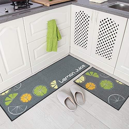 Non-Slip Kitchen Rug Set, Washable Anti-Fatigue Floor Entryway Mat with Rubber Backing Lemon