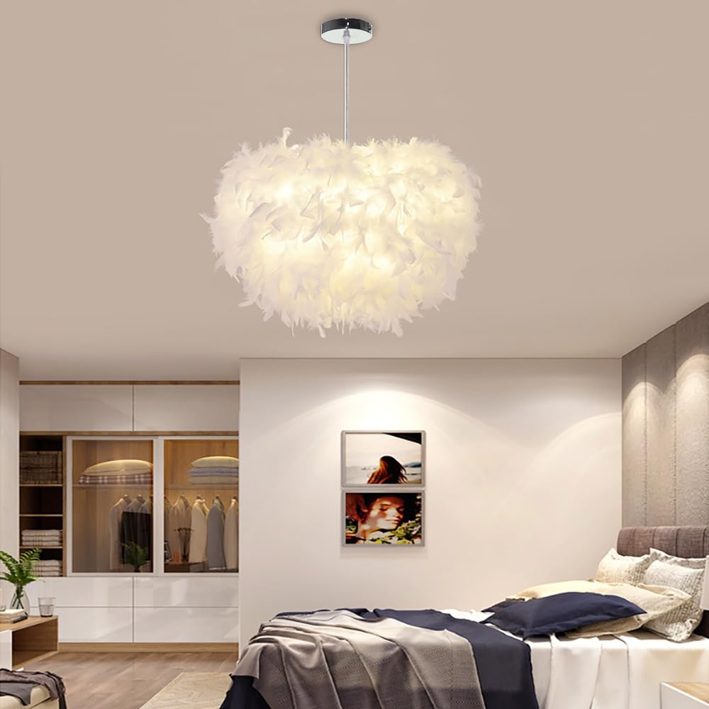 Suspension Plume Luminaire Blanc Moderne Lustre Abat-jour 30cm Pour Salons Chambres Denfants Ampoule Non Incluse 82491661