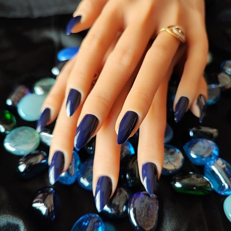 Press on Nails Glossy Nails:- Set of 24 Reusable Nail Kit Gel Finished Glossy Look Press On Nails Dailywear Nails Luxury Gel Nails (Glossy Nails) (Denim Blue Glossy Nails)-image-1