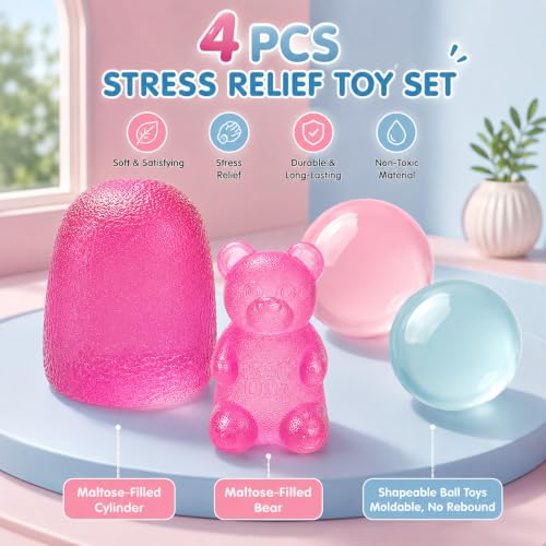 Zhgood Squishy Fidget Toys Bundle, 4 Pack Stress Relief Toys Set with Pink Bear, Pink Gumdrop & Coconut Squishies, Slow Rising Sensory Squeeze Toys for Kids Adults, Classroom Prizes Birthday Gifts - Image 6