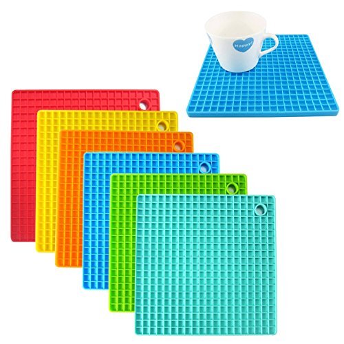 Asier Iktu Silicone Hot Heat Resistant Square Pot Holder Coaster Pads (Assorted Colours) - Pack of 4 4 Pieces
