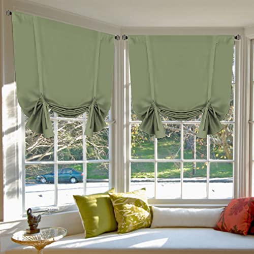 H.VERSAILTEX Blackout Sage Tie Up Curtain Thermal Insulated Curtain Bathroom Curtain Tie Up Shade for Small Window (Rod Pocket Panel, 42 inches W x 63 inches L, 2 Panels)