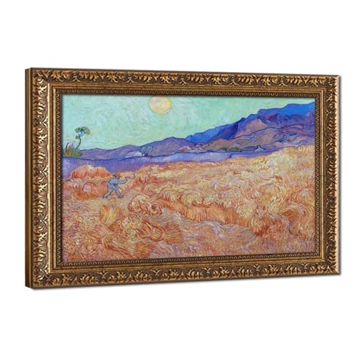 Tableau champ de blé avec faucheuse Van Gogh décoration salon 40x60 cm