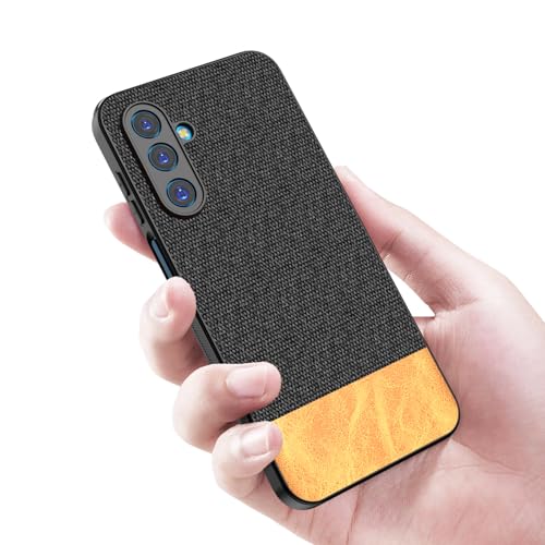 Image of Kapa Soft Fabric & Leather Hybrid Protective Back Cover for Samsung Galaxy M36 / F36 5G | Shockproof Slim Hard Anti Slip Back Case (Black,Brown)