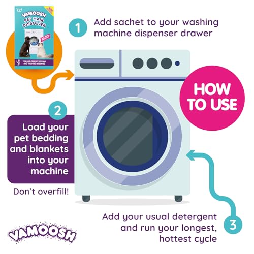 Image of Vamoosh Pet Hair Dissolver | Front Load Washing Machines | Cleans Pet Bedding | Removes Odor | Dissolves Dog, Cat & Animal Fur | Easy to Use | Patented Formula | Safe for Pets | 100g (Pack of 18)