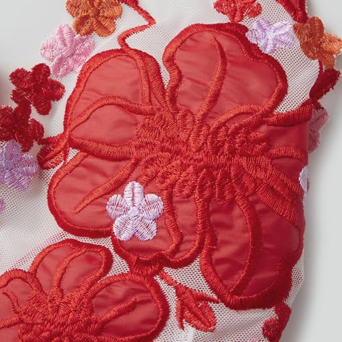 TUWIXIUW Women Floral Mesh Halter Top Flower Embroidered Sheer Tank Crop Tops Y2K Coquette Lace Up Backless Camisole(Red,Large) by TUWIXIUW - Used condition - Image 5