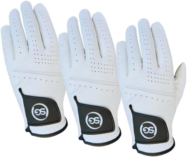 Pack of 3 Men Cabretta Leather Golf Gloves – Soft Feel Grip & Suitable for All Weather Conditions - For both Left & Right Handed Golfers - for beginners & Professionals - Multiple Sizes