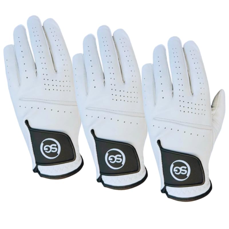 Pack of 3 Men Cabretta Leather Golf Gloves – Soft Feel Grip & Suitable for All Weather Conditions - For both Left & Right Handed Golfers - for beginners & Professionals - Multiple Sizes