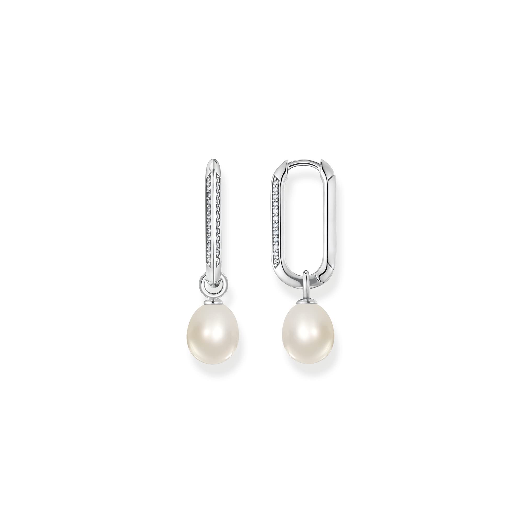 Thomas Sabo Damen Creolen in der Farbe Silber aus 925 geschwärztem Sterlingsilber mit Süßwasserperle und Zirkonia, Größe: 38x12mm, CR689-643-14