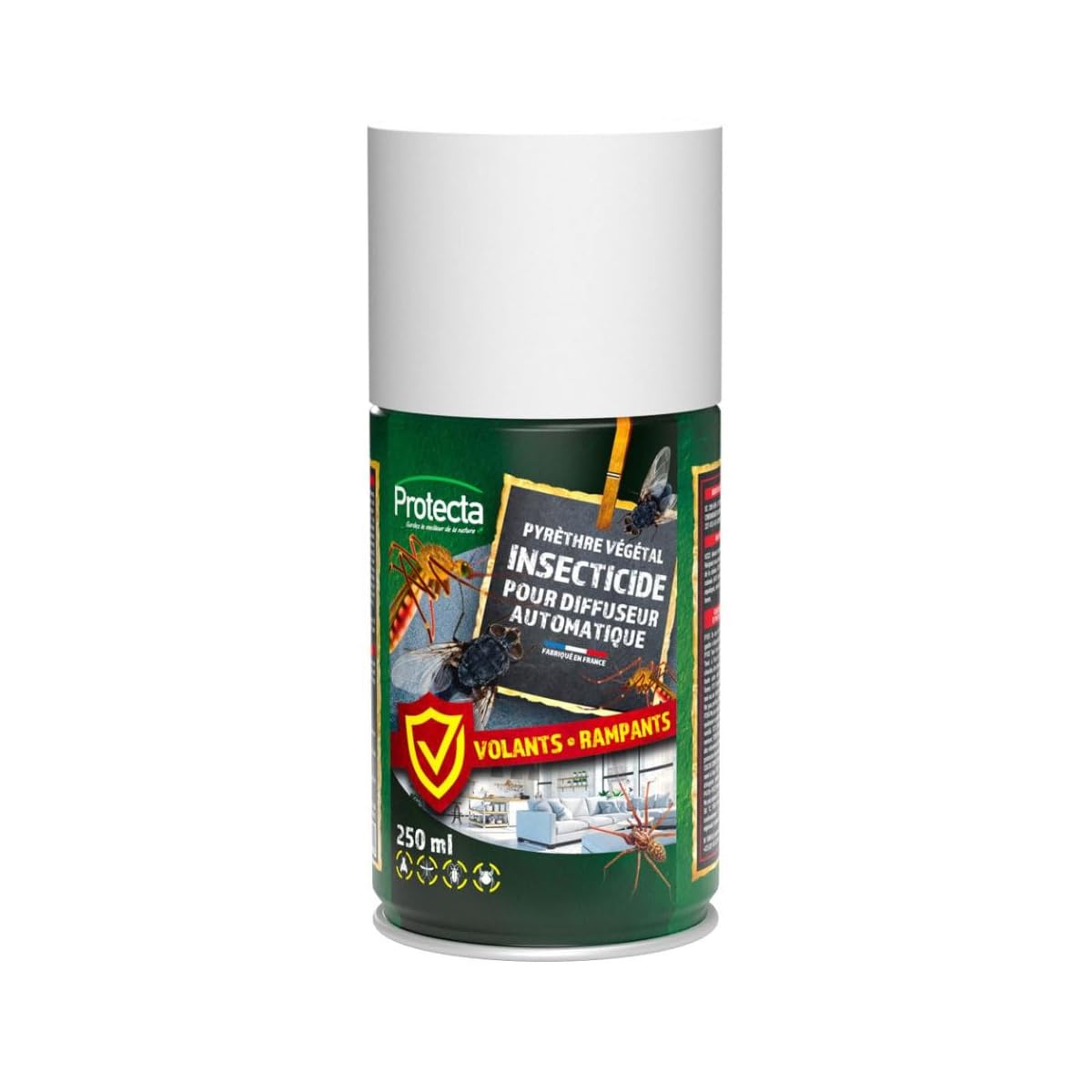 Protecta - Protecta® - Aerozol środek owadobójczy 250ml - Przeciw komarom, muchom i owadom pełzającym i latającym - Złocień roślinny - Efekt wstrząsu i przeciw reinfestacji - Wyprodukowano we Francji