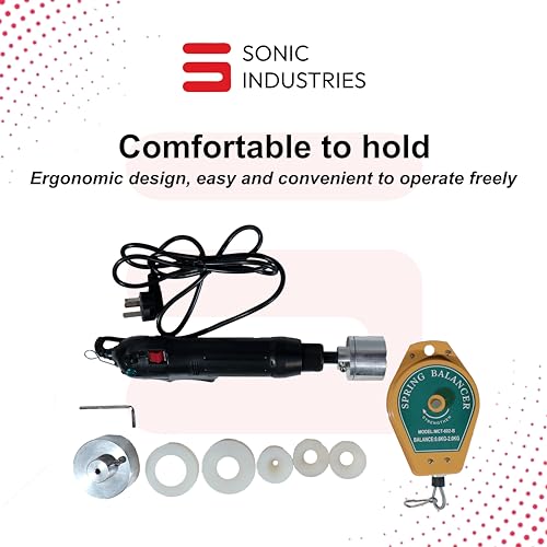 Image of SONIC INDUSTRIES Electric & Manual Portable Single Head Handheld Bottle Capping and Sealing Machine, 80W Power, 10-50mm Screw Cap Range, Adjustable Capping Diameter, Voltage 220V