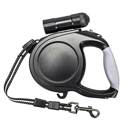 Giveme5 26ft Retractable Dog Leash with 9 LED Detachable Flashlight Durable and Ergonomic Design with Comfortable Grip -Heavy Duty-Lock & Release Button (Black)