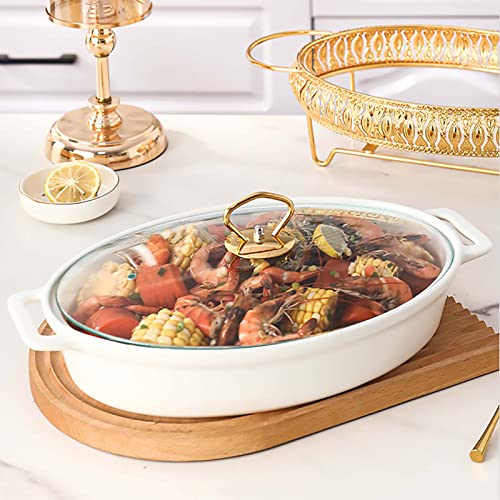 Juego de platos ovalados de cerámica, calentadores de alimentos con soporte de combustible y tapa de vidrio para bodas, fiestas, banquetes, eventos de catering