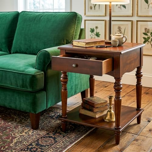 MODERION End Table with Drawer and Storage Shelf, Solid Wood Sofa Side Table, Square Beside Table, Telephone Table for Living Room,18.9"L x 18.9"W x 24"H, No-Tools Assembly, Caramel Brown BZ-C008-DR
