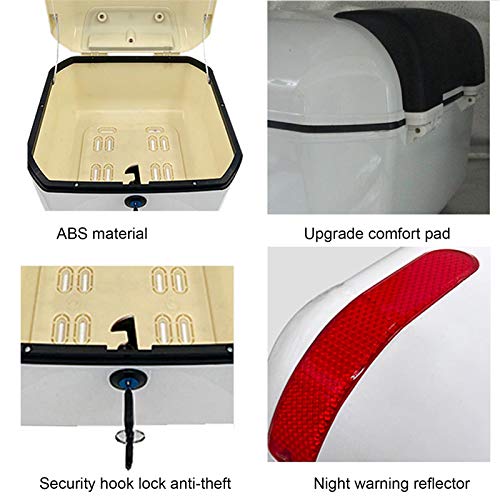 Jkghk Rectangle Motorcycle Top Box, Scooter Helmet Trunk Tail Box, With Universal Mounting Hardware, Night Warning Light And Security Lock Trunk Top Case, Red #TOP4