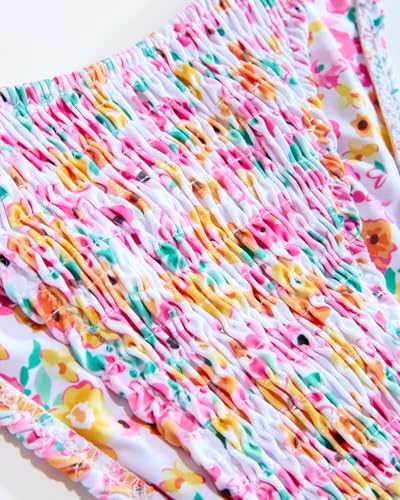Image of Women's Triangle Bikini Set String Swimsuit Print Tie Smocked Ruched Two Piece Bathing Suit