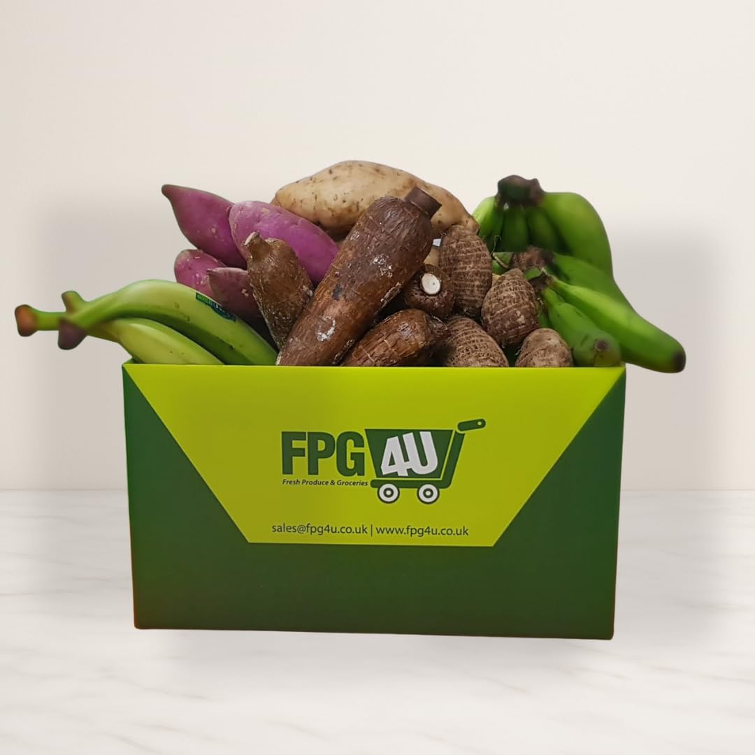 African Veggies Box Combo 2-1KG Cassava, 1KG Matoki, 1KG Green Plantain, 1KG Eddoes, 1KG Red Sweet Potatoes, 1KG White Sweet Potatoes || £25.99