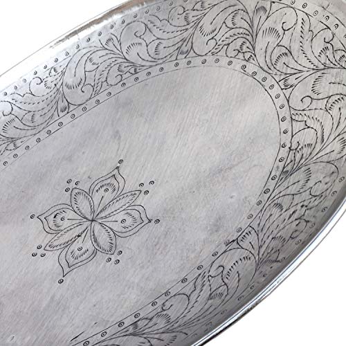 Orientalisches rundes Tablett Schale aus Metall Bombay 42cm groß Silber | Orient Dekoschale mit hoher Rand… – Bild 6