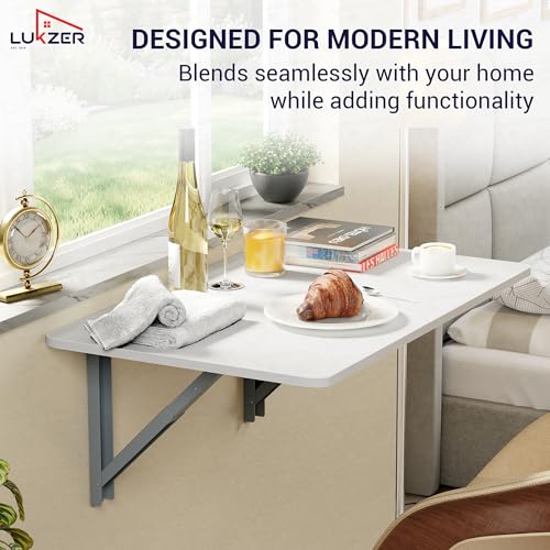 Image of Lukzer Engineered Wood Wall Mounted Folding Table for Kitchen, Computer, Workstations Multi-Function Computer Desk Workbench (MT-002 / White / 80 x 40 cm) DIY (Do It Yourself)
