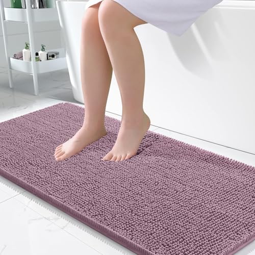 Image of OLANLY Large Bathroom Rugs 50x30, Extra Soft Absorbent Chenille Bath Rugs, Rubber Backing Quick Dry, Machine Washable Bath Mats for Bathroom Floor, Tub and Shower, Home Decor Accessories, Deep Plum