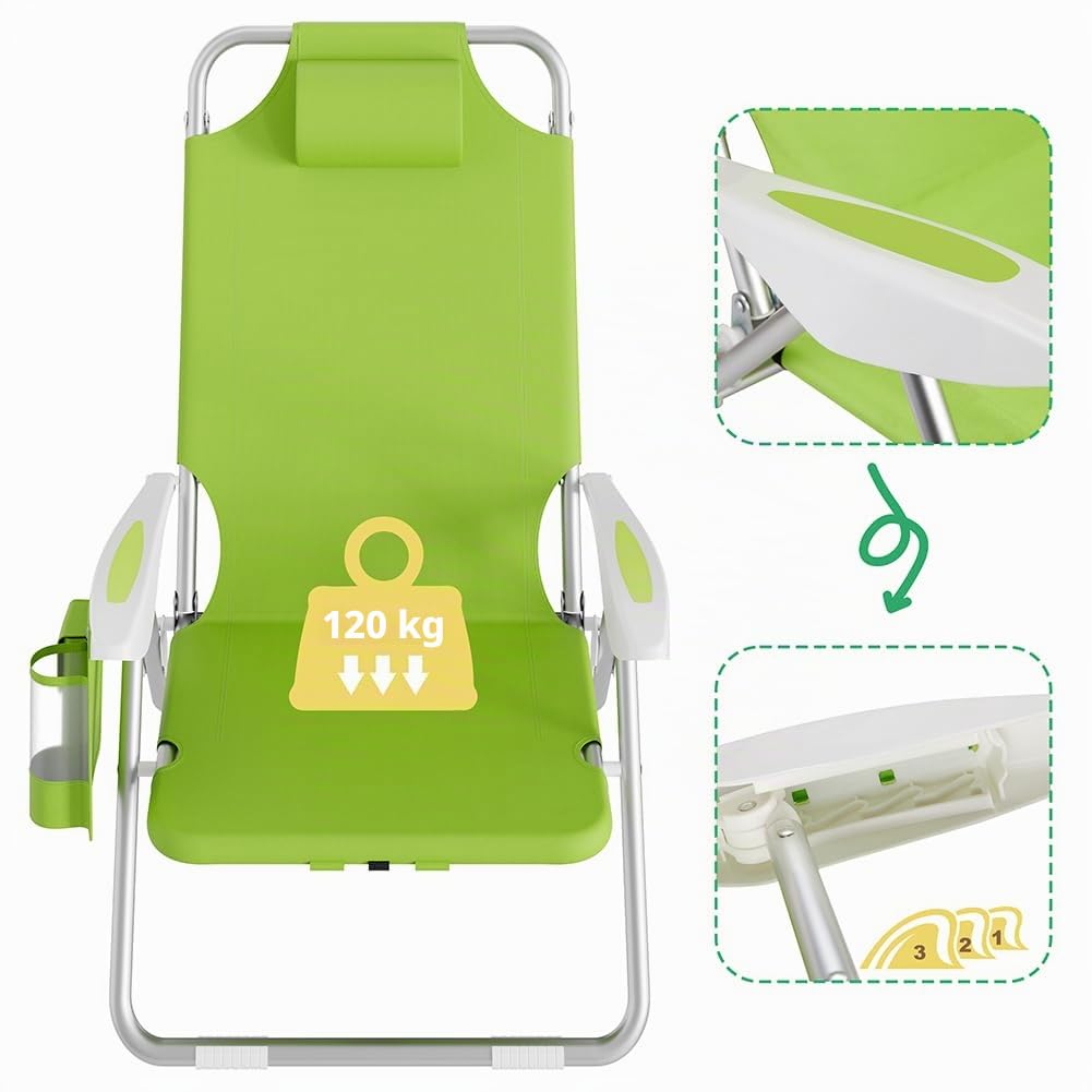 BAKAJI Silla Tumbona de Playa Plegable Estructura de Aluminio Tubular con Bolsillo Puerta Tutto Bolsa Porta Objetos Bolsa Térmica Integrada y Correas Mochila para el Transporte