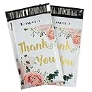 RUSPEPA 6x9 inches Poly Mailers Shipping Bags Thank You Notes Flowers Surrounded White Poly Mailers 2.3 Mil Heavy Duty Self Seal Mailing Envelopes - 100 Pack