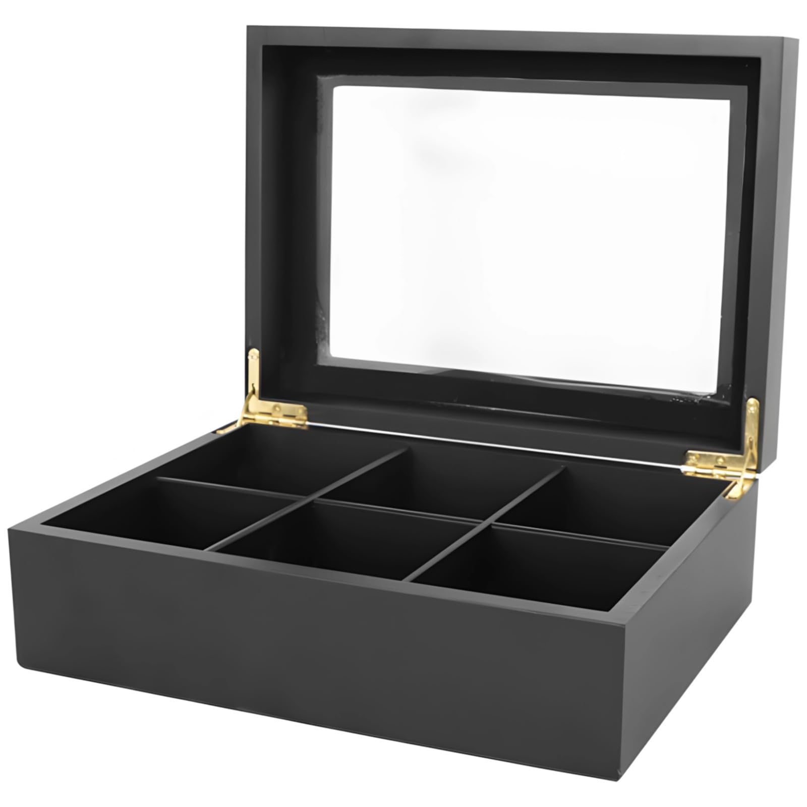 8-komorowe drewniane pudełko na herbatę ze szklaną pokrywką, elegancki organizer na herbatę na luźne liście lub herbatę w workach, idealne do zielonej i czarnej herbaty