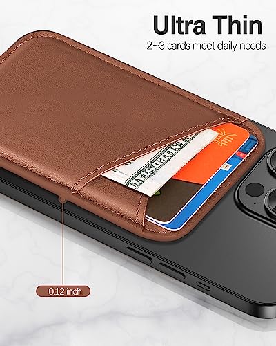 Image of Miroddi for MagSafe Wallet, Magnetic Wallet Card Holder for iPhone 16 /15 /14 /13 /12 Series, 0.12 inch Invisible Ultra-Thin Magnetic Phone Wallet, 2 Independent Card Slot, Vegan Leather, Brown