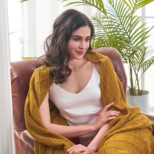 inhand Knitted Fall Throw Blanket for Couch and Bed, Knit Fall Decor Halloween Blanket with Tassel, Brown Lightweight Decorative Farmhouse Warm Woven Blankets and Throws for Women, 50"x60"