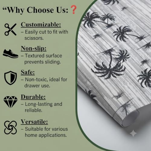 Image of Dribble (45cm X 300cm) Eva Shelf Liner Mat Roll, Non Slip Drawer & Cabinet Liner for Kitchen, Waterproof Oilproof Washable Fridge Mat, Anti Skid Cupboard Wardrobe Multipurpose Mat (Palm Paradise Grey)