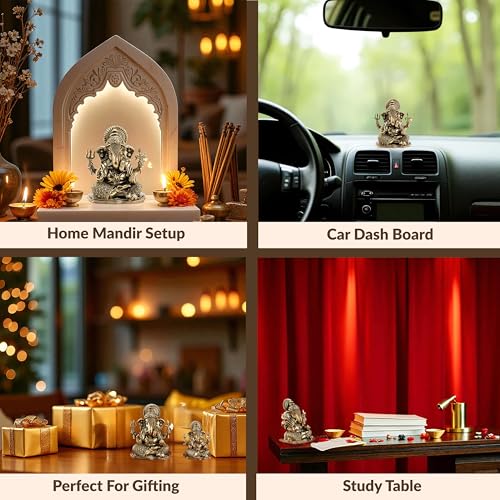 Image of INDIAN ART VILLA Brass Ganesha Idol, 2 Inch Ganesh Ji Murti for Pooja Room, Meditation, Office & Car Dashboard, Spiritual Vastu Showpiece & Ideal Gift for Diwali, Ganesh Chaturthi & Weddings