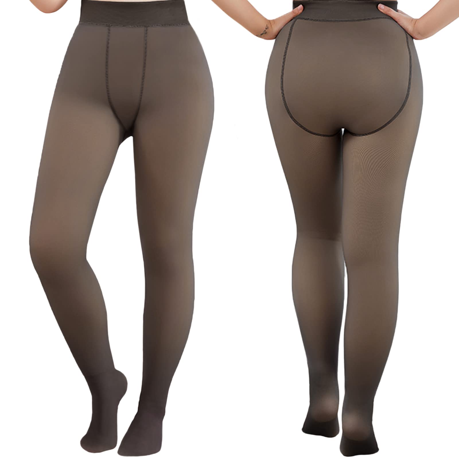 View 1 of FULNEW Fake Translucent Nude Fleece Tights Winter Fleece Lined Sheer Tights Opaque Thermal Pantyhose for Women Thicken 300g (Thick Fleece Lined) 2X Plussizeblack