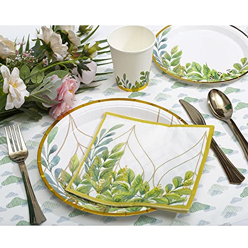 Homix Greenery Party Plates Napkins Cups Sets With Plastic Cutley Sets Serves 24 For Baby Shower, Bridal Shower, Birthdays, Boho, Jungle Safari Party Supplies And Decorations #TOP5