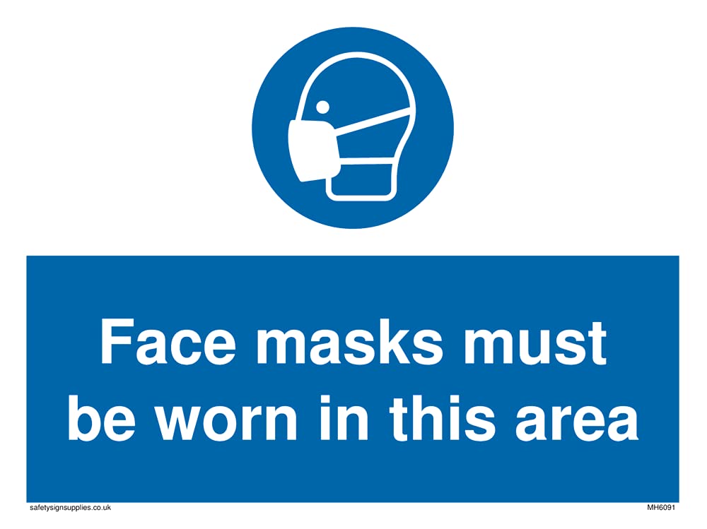 Pack of five - Face masks must be worn in this area Sign - 200x150mm - A5L