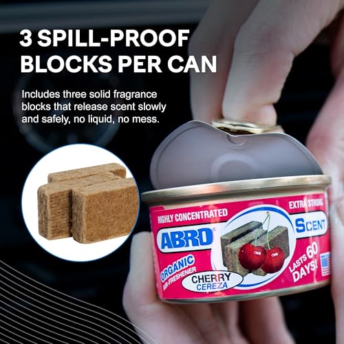 Image of ABRO Scent 3-Pack Organic Air Freshener Can, Cherry Scent, 3 Spill Proof Blocks per Can, Ideal for Car Scents, New Car Smell, Lasts Up to 60 Days, Use in Home, Bathroom, Car or Office