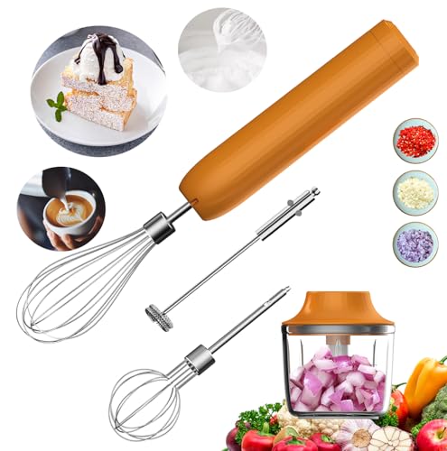 4-in-1 Handmixer, Elektrischer Schneebesen, Kleiner Kabelloser Stabmixer, Wiederaufladbarer Tragbarer Milchaufschäumer für Kaffee, Matcha, Mini Zwiebelhacker 300ML, 4-Gang-Handmixer